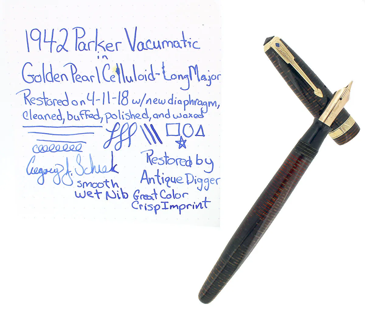 1942 PARKER GOLDEN PEARL VACUMATIC FOUNTAIN PEN LONG MAJOR RESTORED - COLLECTOR ALERT