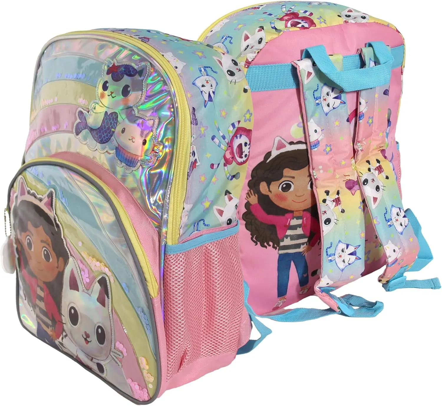 AI ACCESSORY INNOVATIONS Gabby’s Dollhouse 16” Backpack, Girls Iridescent Rainbow School Bag With Floating Confetti, Pink