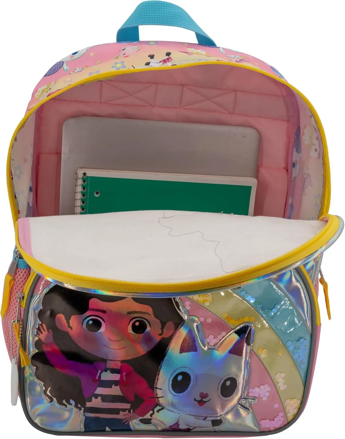 AI ACCESSORY INNOVATIONS Gabby’s Dollhouse 16” Backpack, Girls Iridescent Rainbow School Bag With Floating Confetti, Pink
