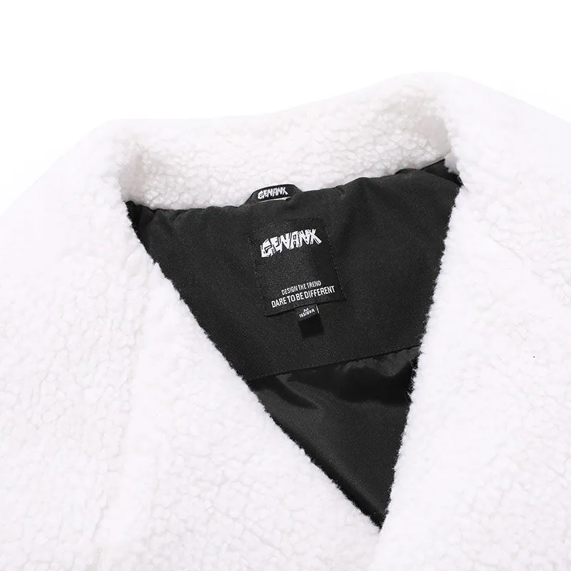 Black Pixel Style Print Lapel Padded Coat
