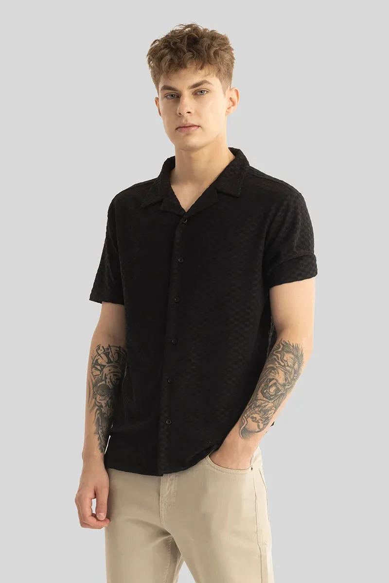 Black Self-Design Cuban Shirt