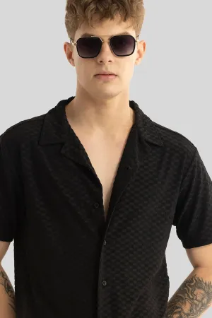 Black Self-Design Cuban Shirt