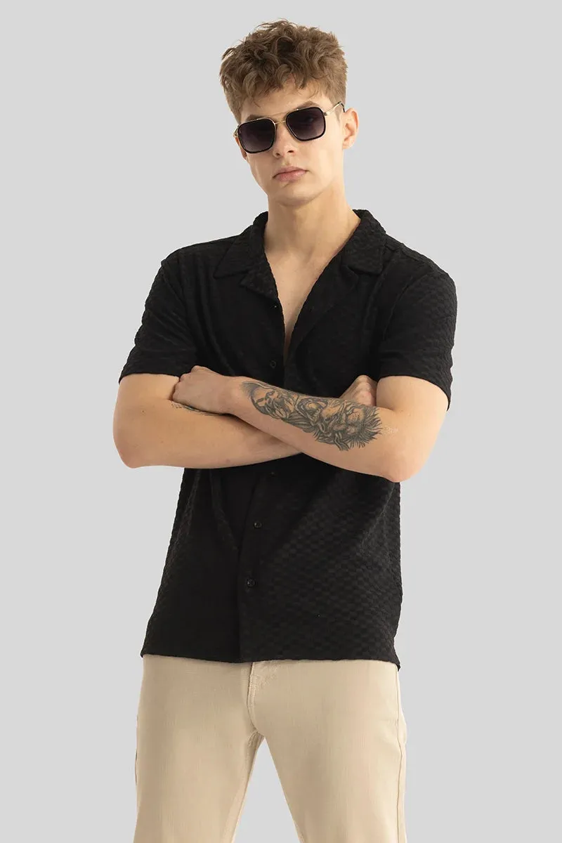 Black Self-Design Cuban Shirt