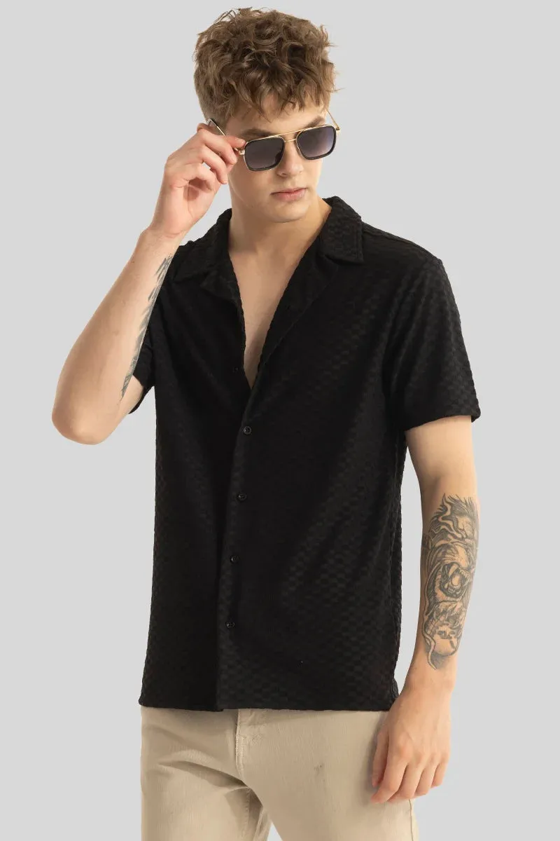 Black Self-Design Cuban Shirt