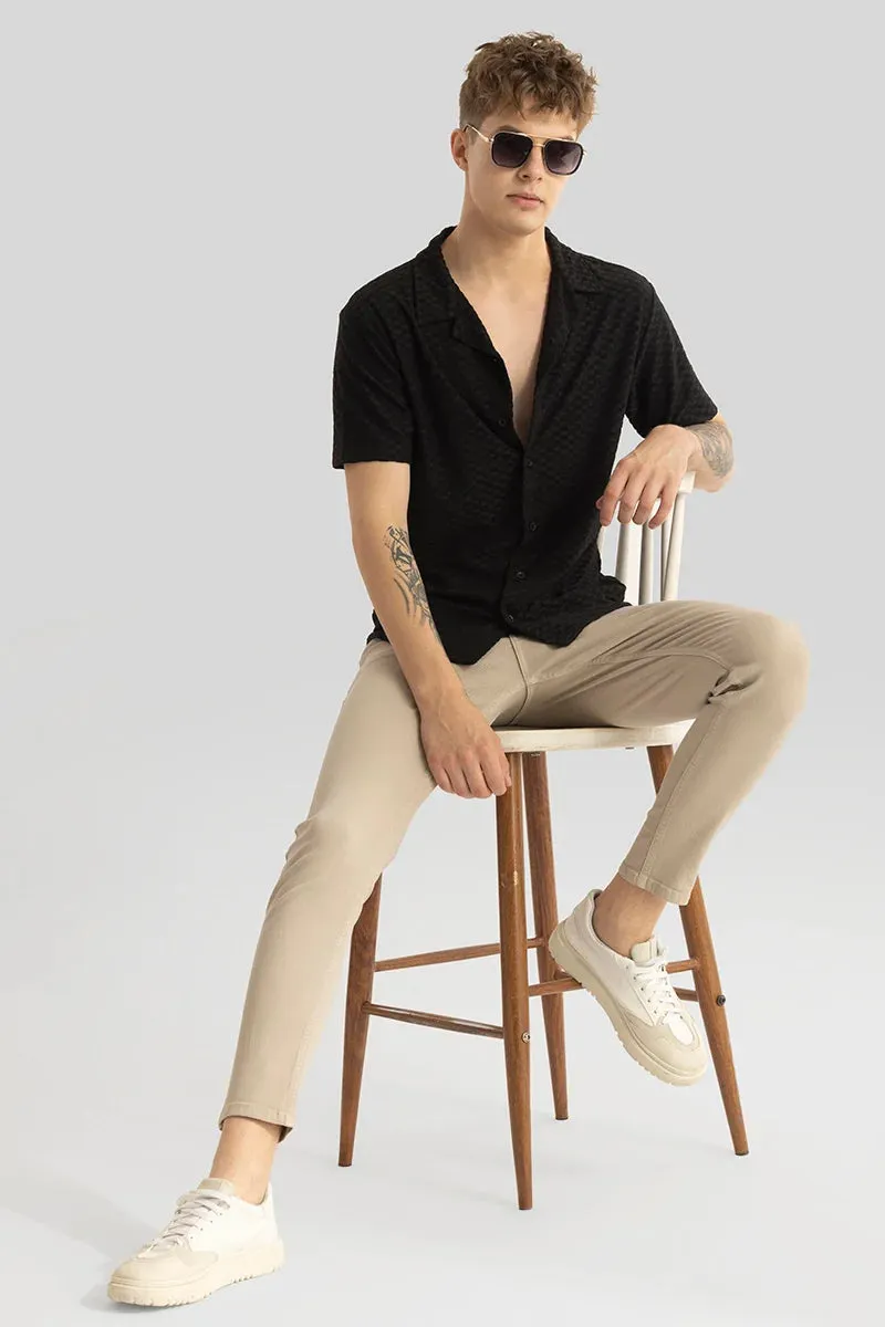 Black Self-Design Cuban Shirt