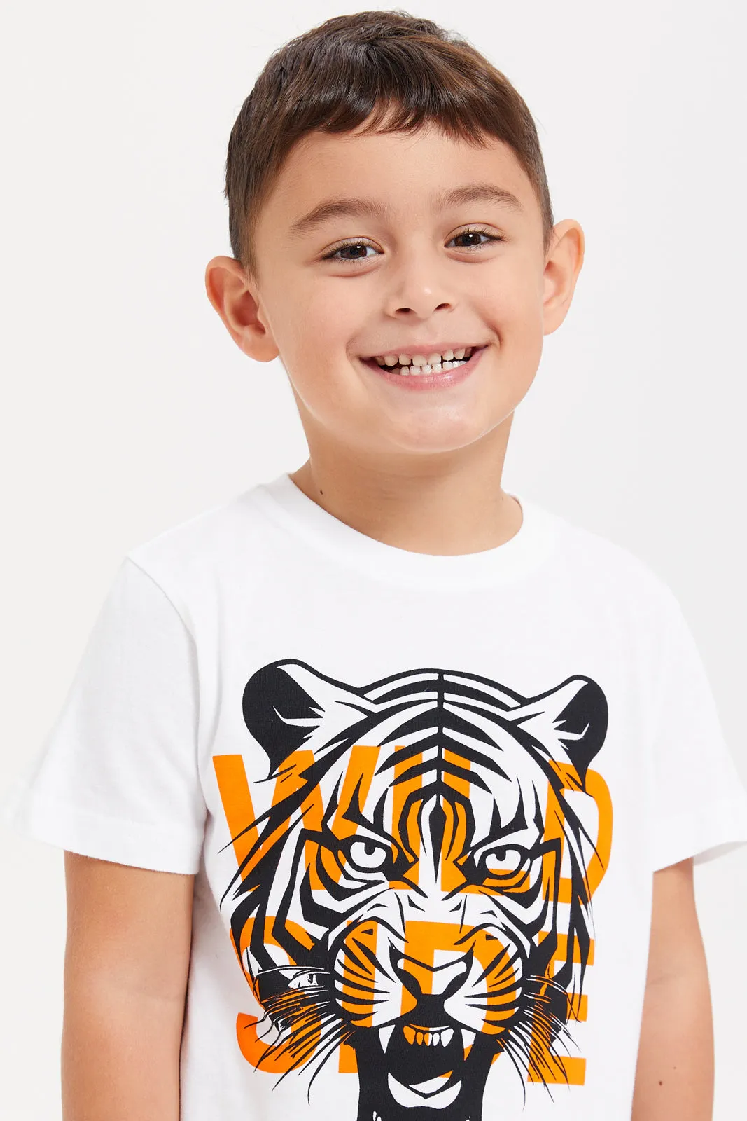 Boys Blue And White Denim Shirt With T-Shirt Set (2 Piece)