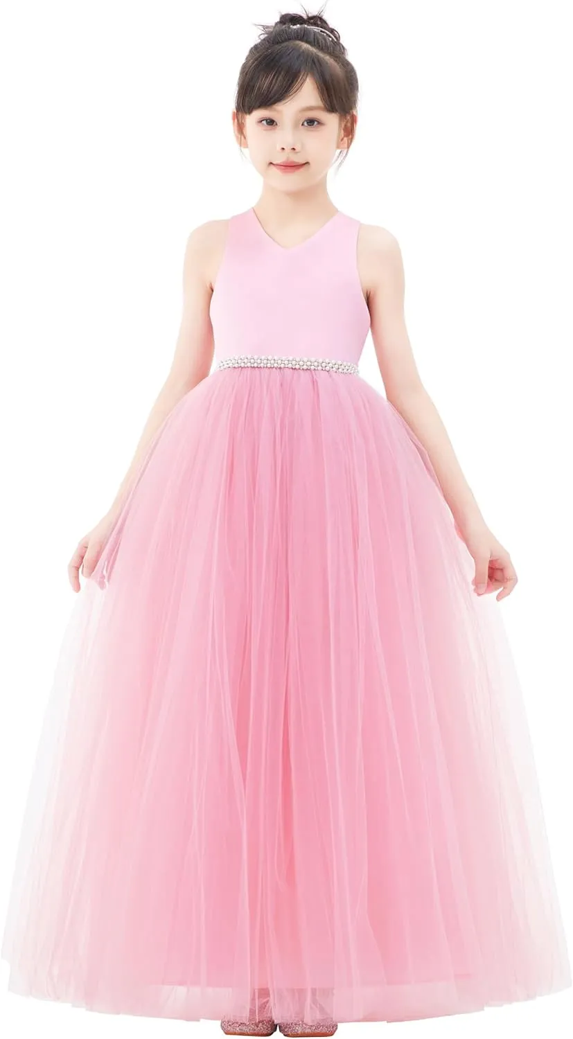 ekidsbridal Crossed Straps Satin Flower Girl Dress with Rhinestones for Social Events 240