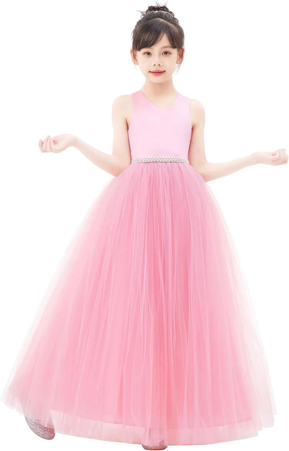 ekidsbridal Crossed Straps Satin Flower Girl Dress with Rhinestones for Social Events 240