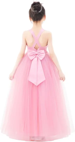 ekidsbridal Crossed Straps Satin Flower Girl Dress with Rhinestones for Social Events 240