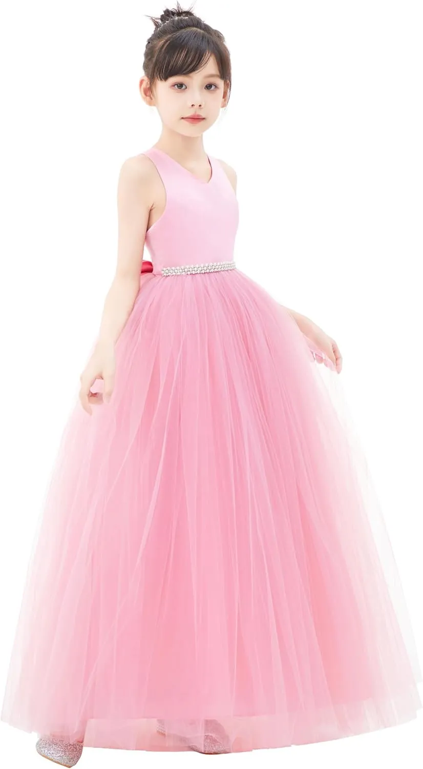 ekidsbridal Crossed Straps Satin Flower Girl Dress with Rhinestones for Social Events 240