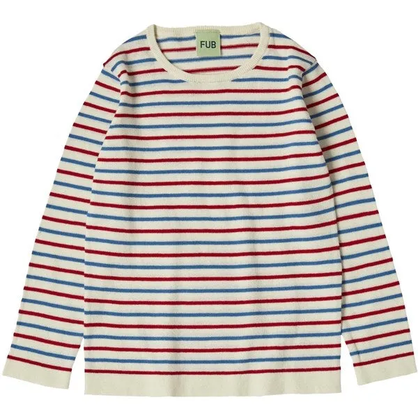 FUB Ecru/Azure/Crimson Red Contrast Striped Blouse