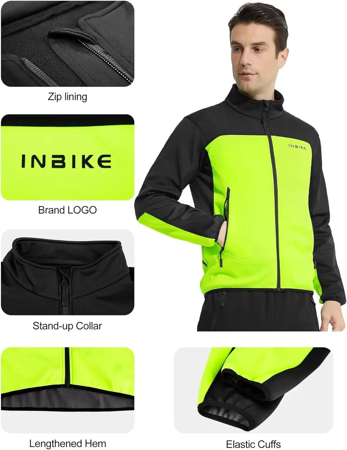 INBIKE Cycling Jacket for Men Running Biking Jackets Mens Windbreaker Reflective Windproof Fleece Lined Cold Weather