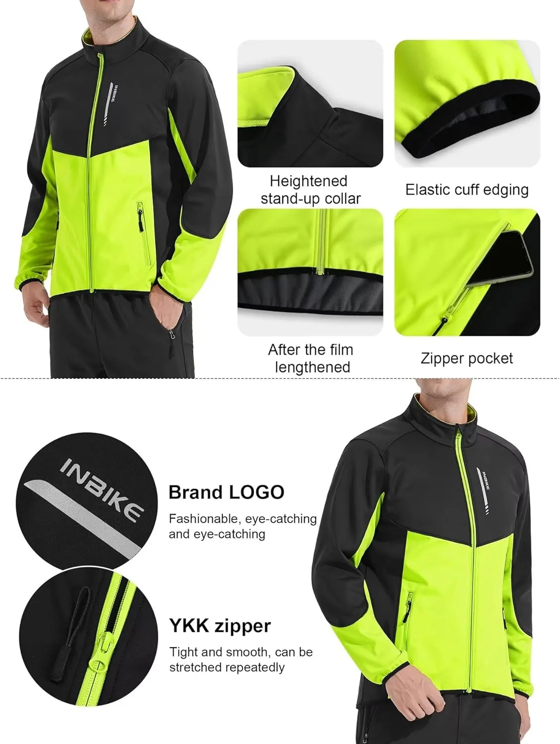 INBIKE Cycling Jacket for Men Running Biking Jackets Mens Windbreaker Reflective Windproof Fleece Lined Cold Weather