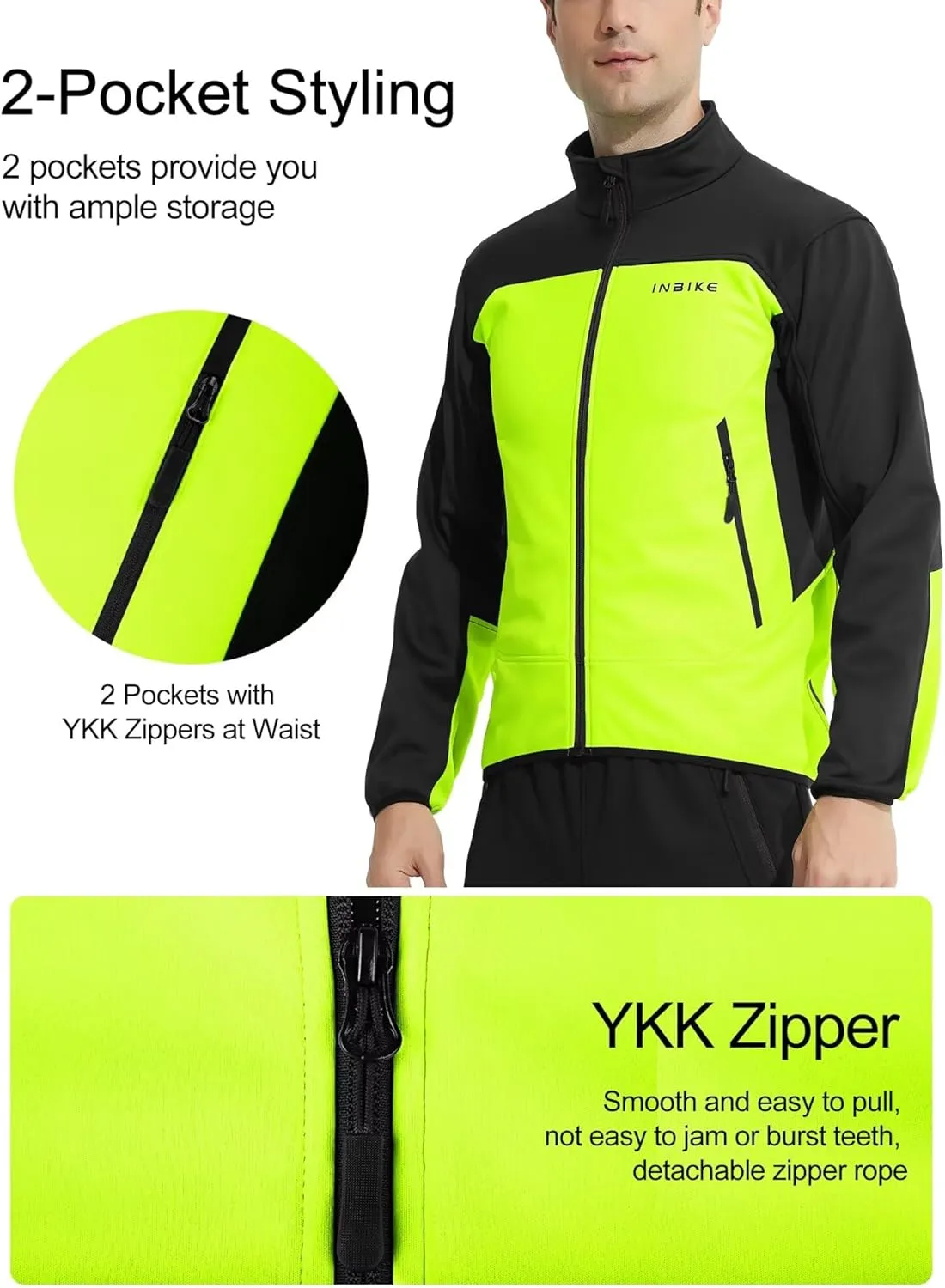 INBIKE Cycling Jacket for Men Running Biking Jackets Mens Windbreaker Reflective Windproof Fleece Lined Cold Weather
