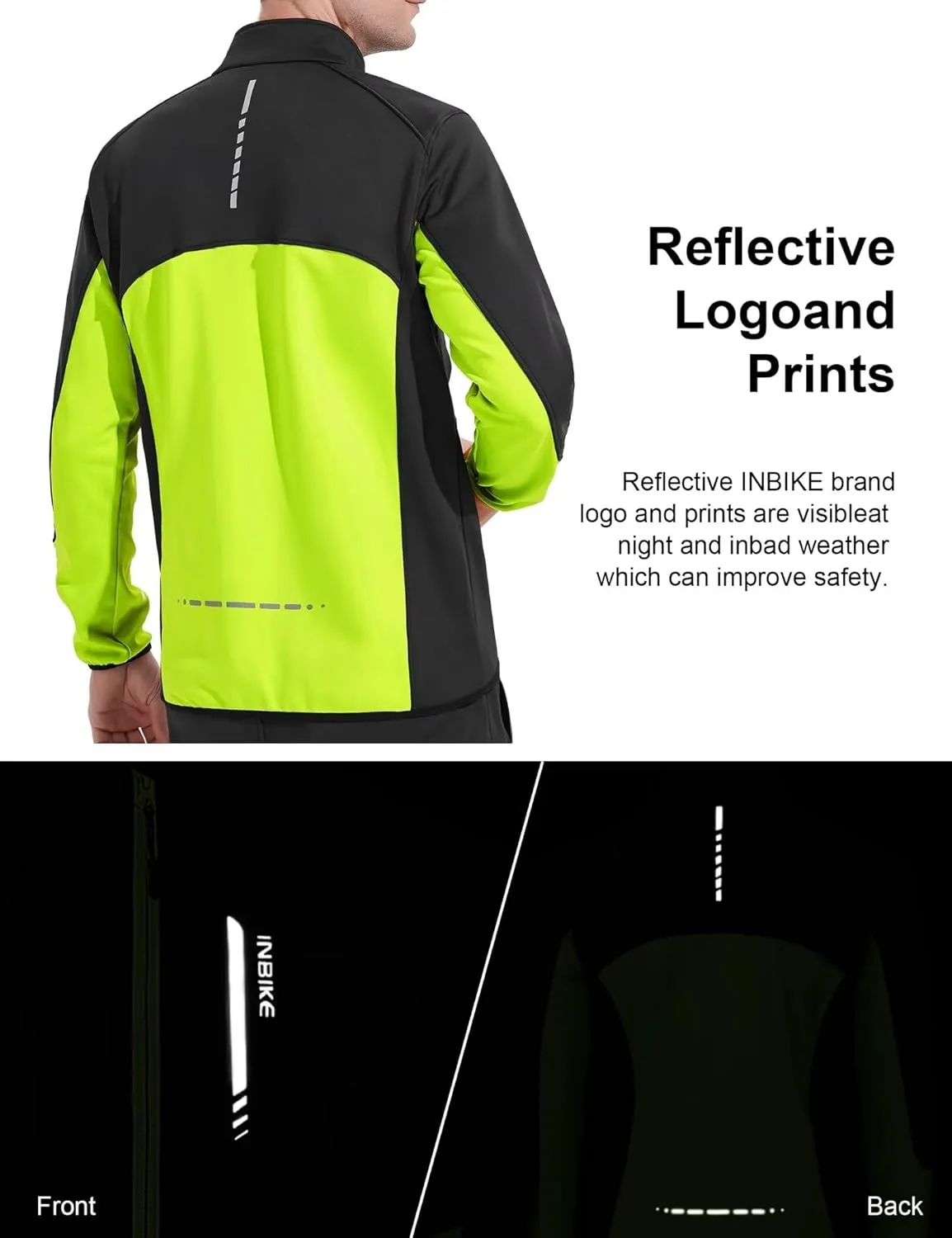 INBIKE Cycling Jacket for Men Running Biking Jackets Mens Windbreaker Reflective Windproof Fleece Lined Cold Weather