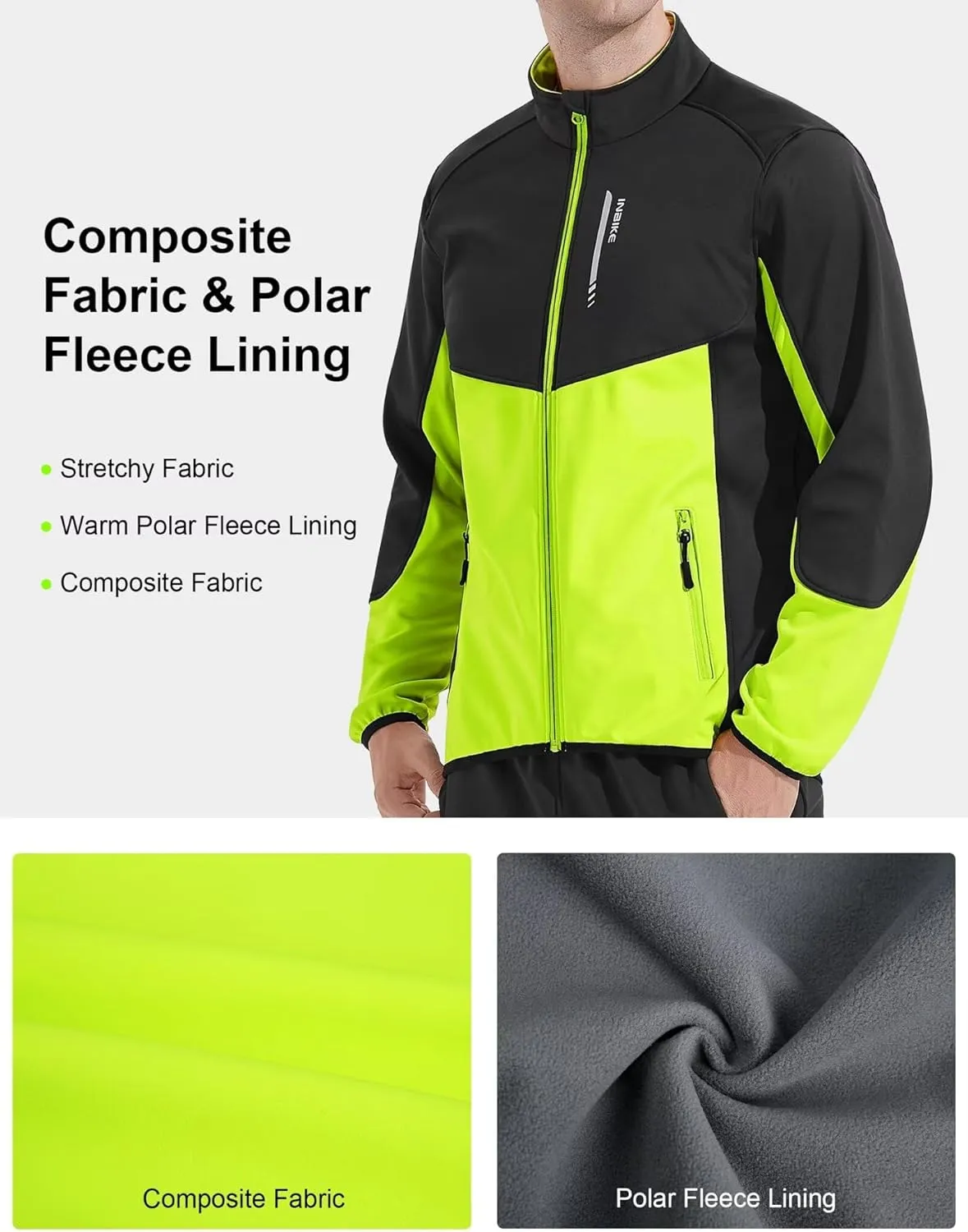 INBIKE Cycling Jacket for Men Running Biking Jackets Mens Windbreaker Reflective Windproof Fleece Lined Cold Weather