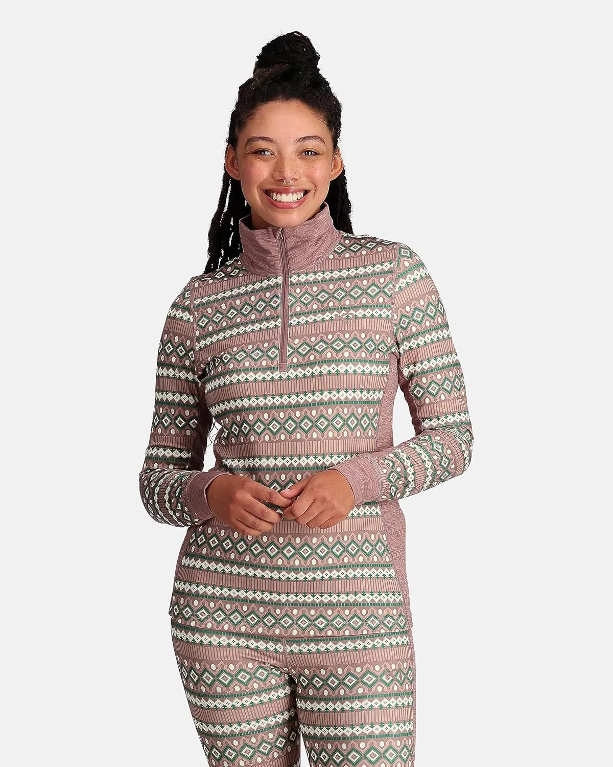 Kari Traa Lune Half Zip Women's Base Layer Top- Polyester Blend Fitted Long Sleeve Knit Thermal Shirt