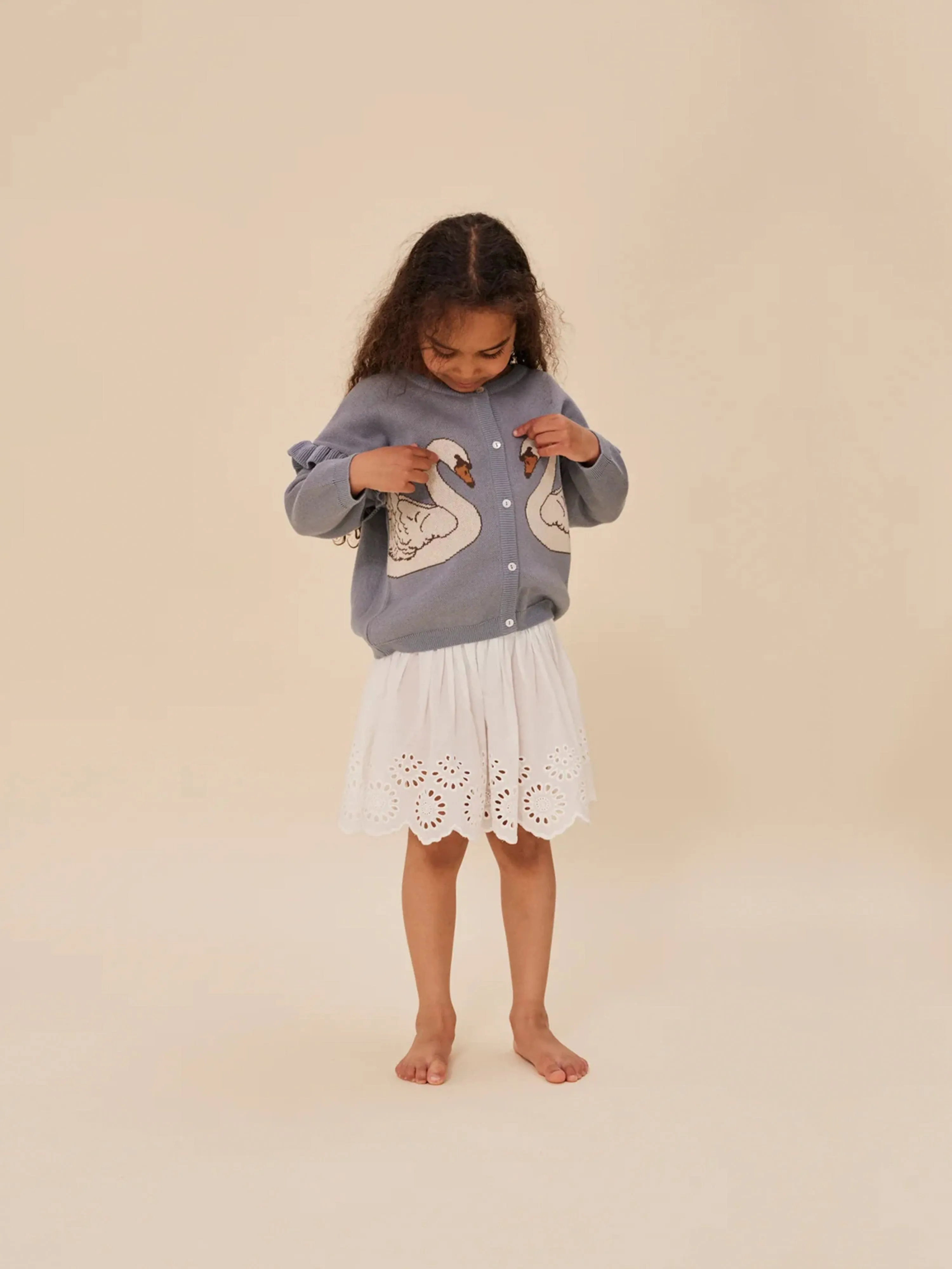 Konges Sløjd Girls Lapis Frill Swan Cardigan in Blue