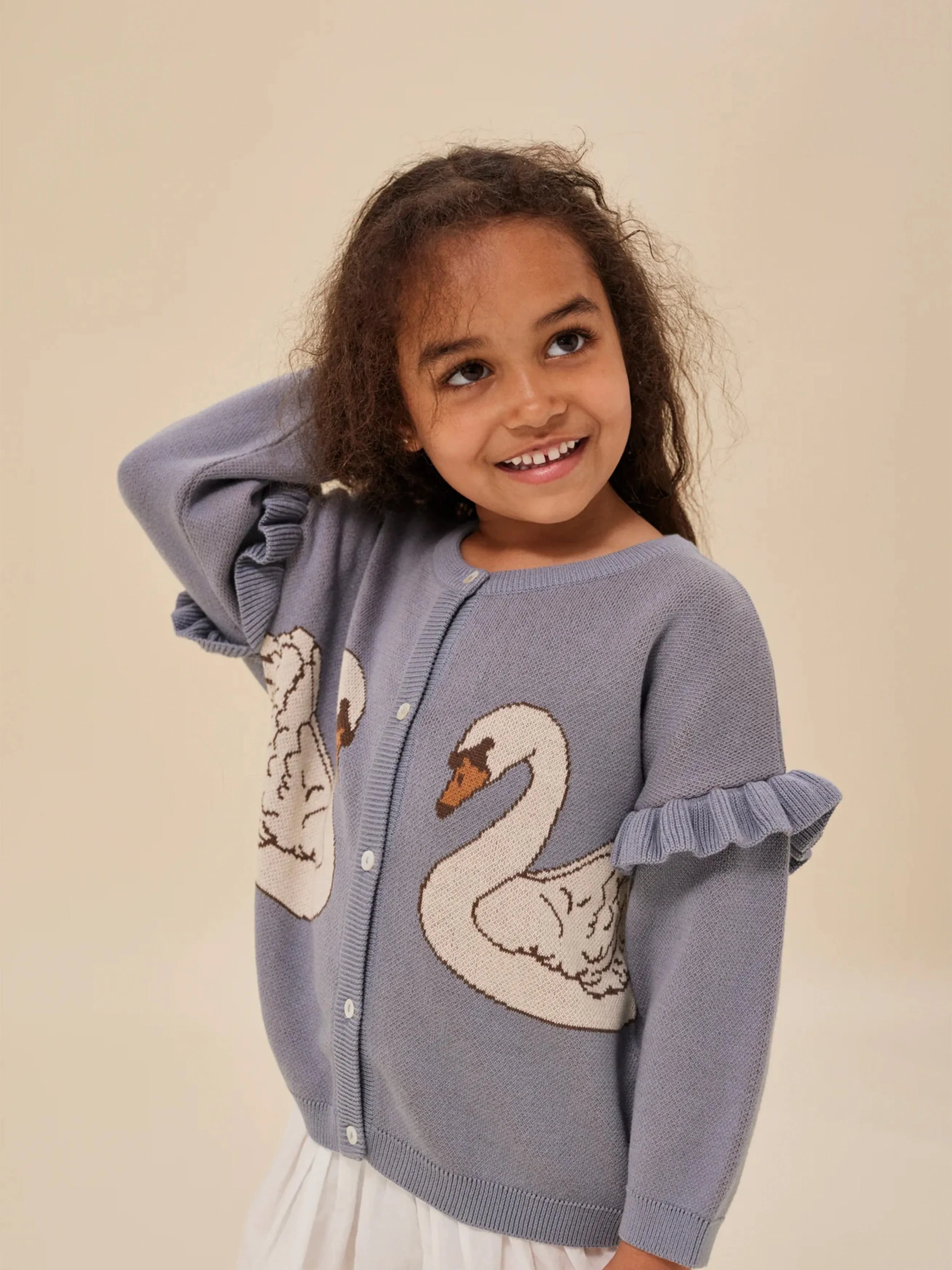 Konges Sløjd Girls Lapis Frill Swan Cardigan in Blue