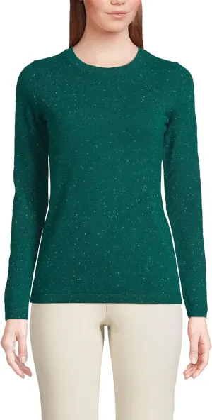 Lands' End Womens Cashmere Sweater Bright Evergreen Donegal Tall Medium