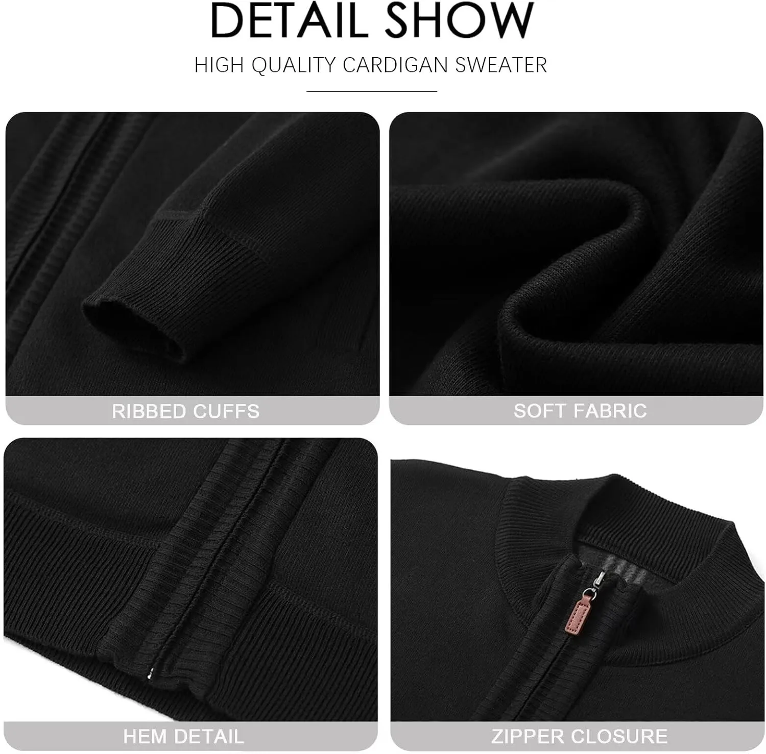 Men's Cardigan Full Zip Up Stand Collar Sweaters With Pockets Thick Sweater Jacket