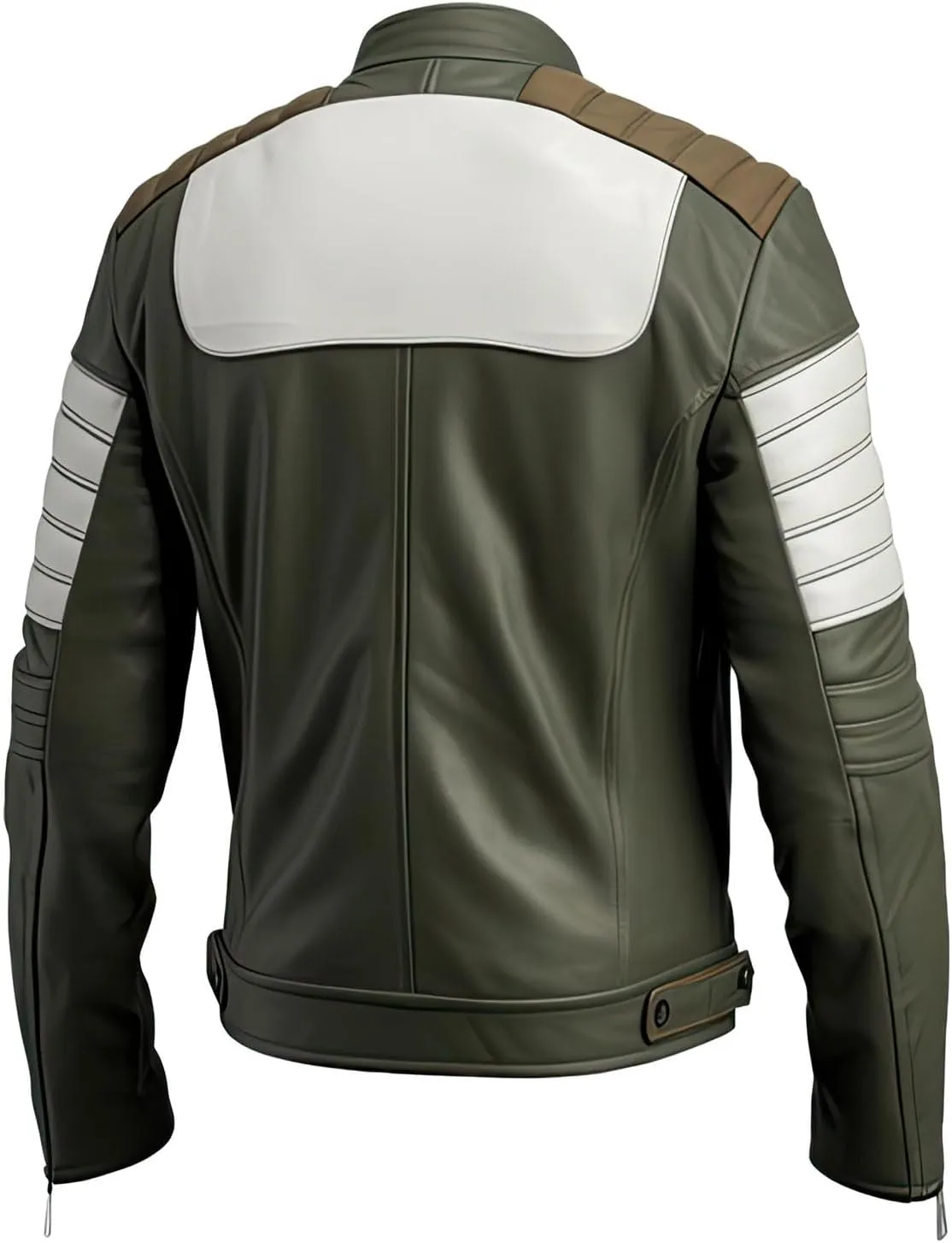 Men's Moss Green Genuine Sheepskin Leather Jacket  Stand Collar Classy Moto Biker Slim Fit Smooth Quilted Caf Racer Style