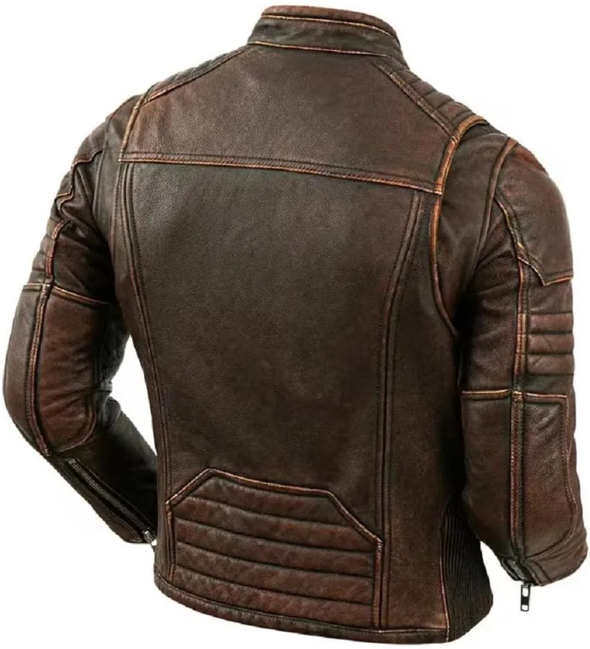 Men’s Quilted Vintage Biker Jacket – Timeless Leather Motorcycle Outerwear with Retro-Inspired Details