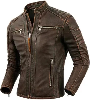 Men’s Quilted Vintage Biker Jacket – Timeless Leather Motorcycle Outerwear with Retro-Inspired Details