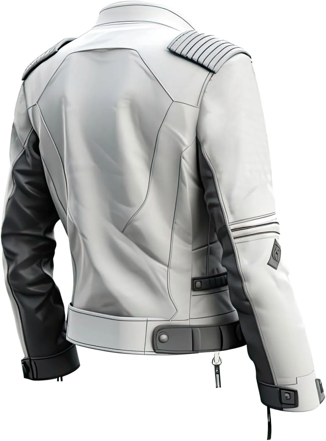Mens White Grey Genuine Sheepskin Asymetric Multi Zipper Biker Outfit Stylish Smooth Moto Racer Lightweight Leather Jacket