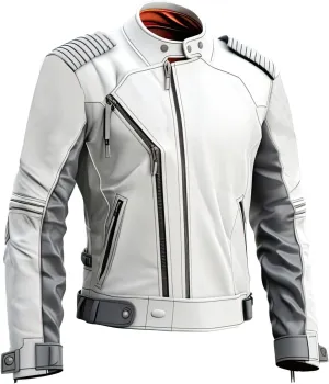 Mens White Grey Genuine Sheepskin Asymetric Multi Zipper Biker Outfit Stylish Smooth Moto Racer Lightweight Leather Jacket