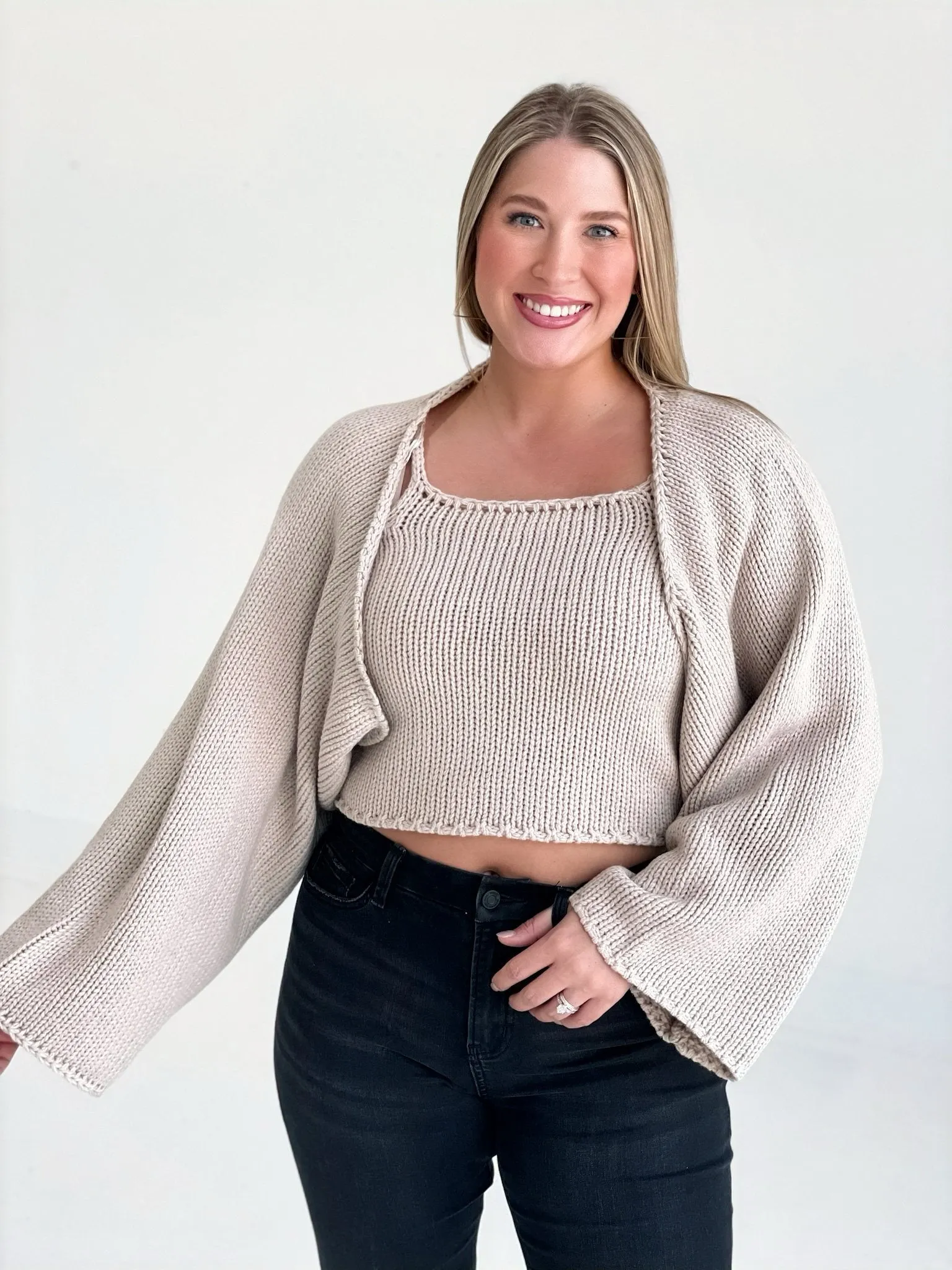 Mercy Sweater Top Set - Ecru