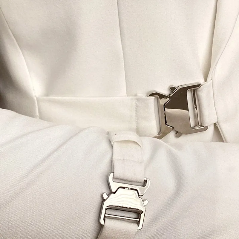 Metal Side Buckle Solid Blazer