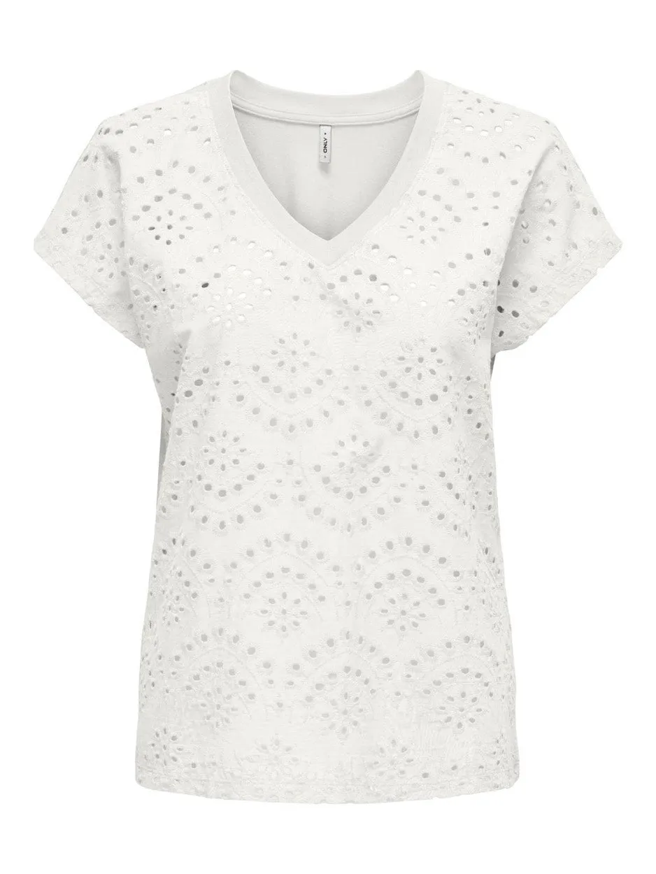 Onllulu Life S/s V-neck Top Box Jrs - Off-white
