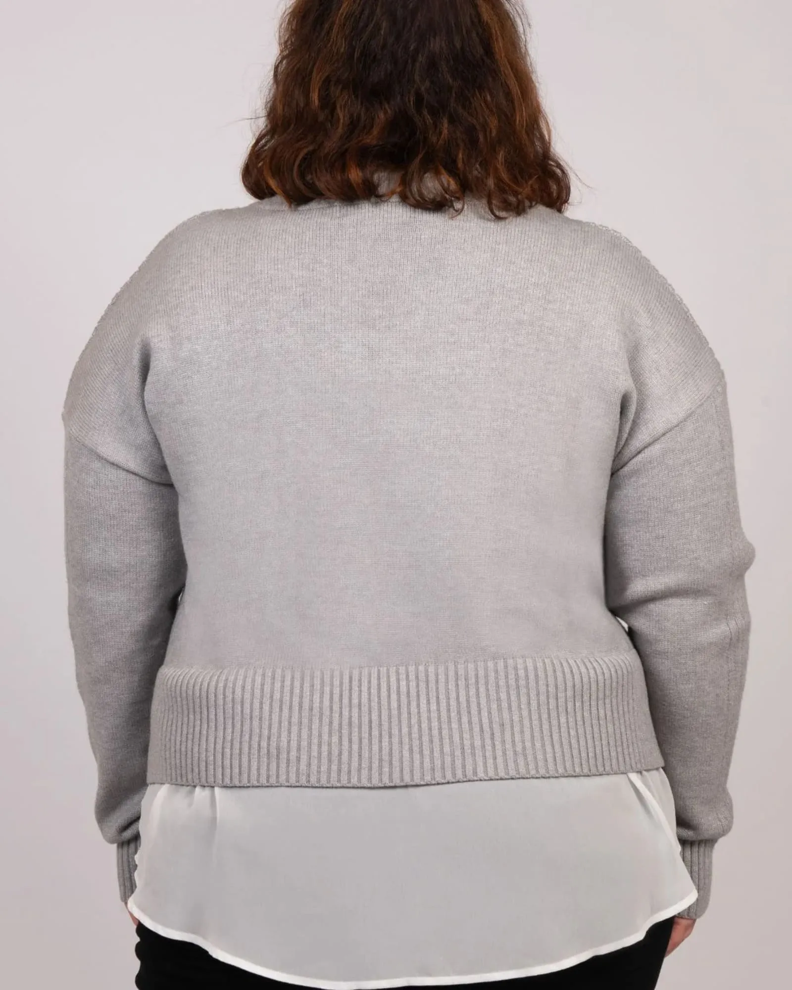 Ophelia Faux Layered Knit Sweater Shirt Effect | Grey