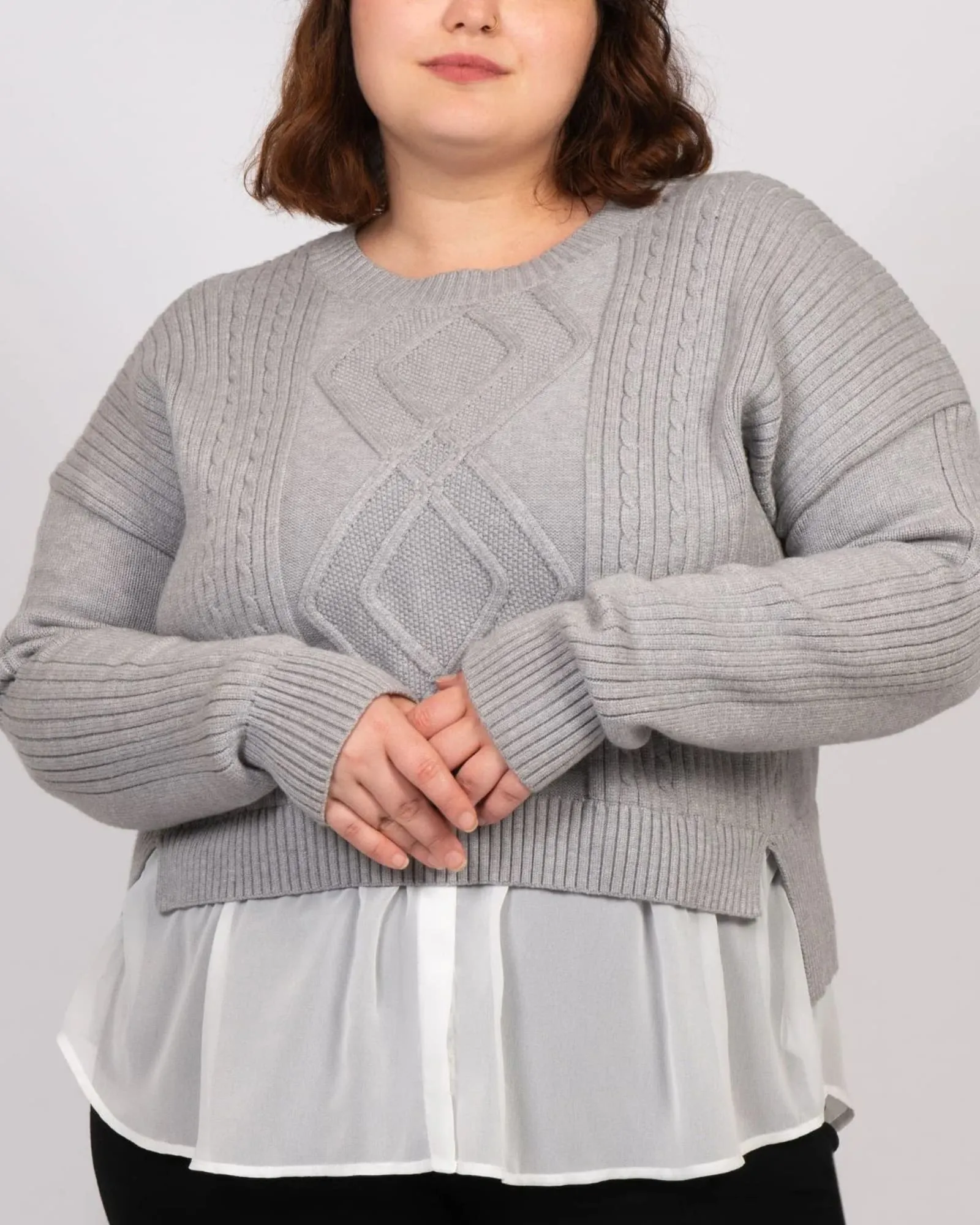 Ophelia Faux Layered Knit Sweater Shirt Effect | Grey