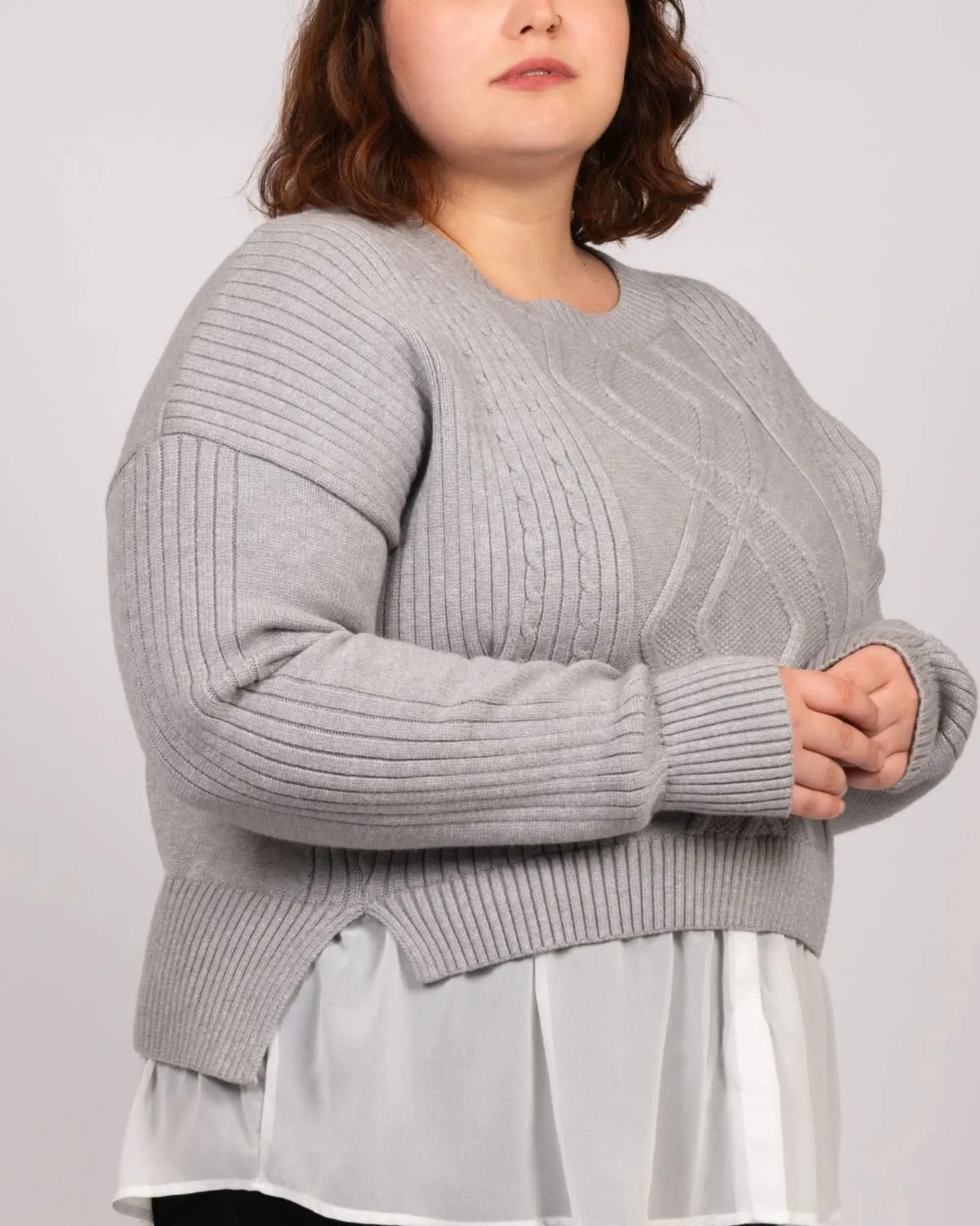 Ophelia Faux Layered Knit Sweater Shirt Effect | Grey