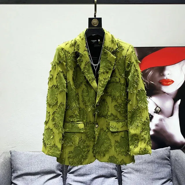 Patchwork Single-Breasted Polyester Blazer