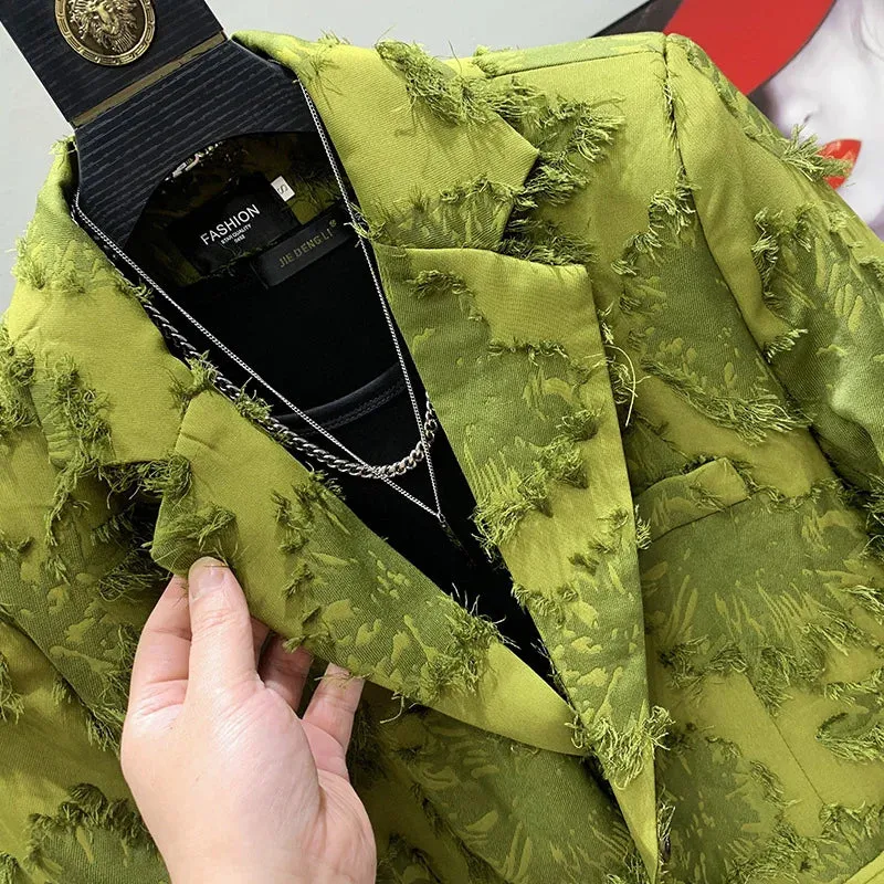 Patchwork Single-Breasted Polyester Blazer