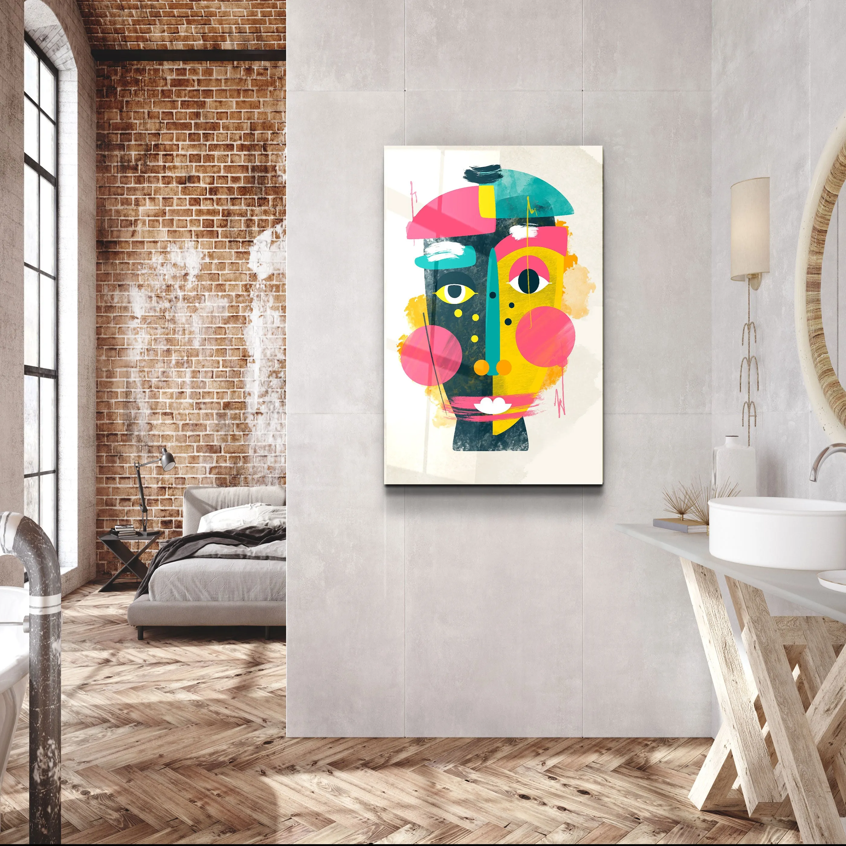 ・"Abstract Colorful Face V1"・Glass Wall Art