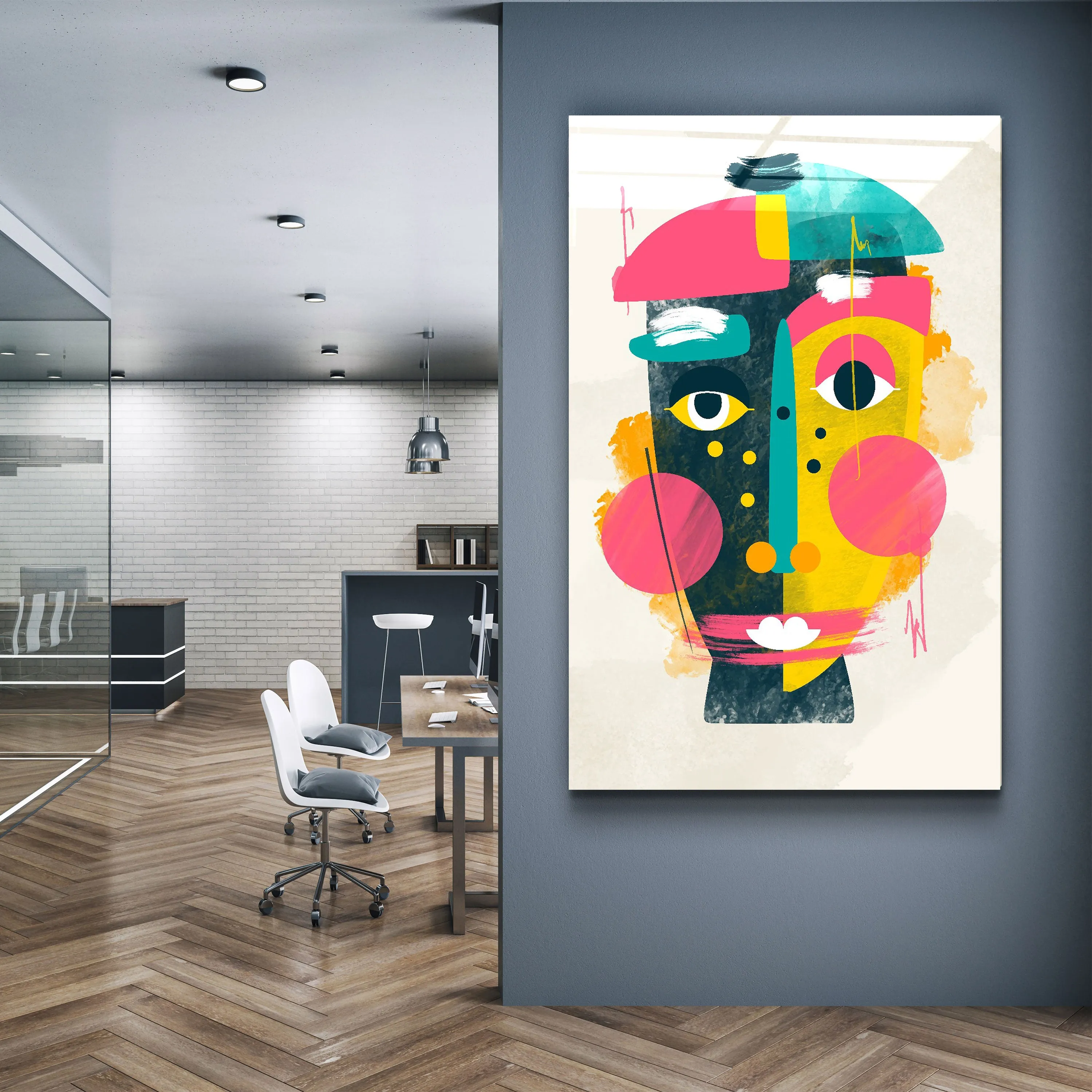 ・"Abstract Colorful Face V1"・Glass Wall Art