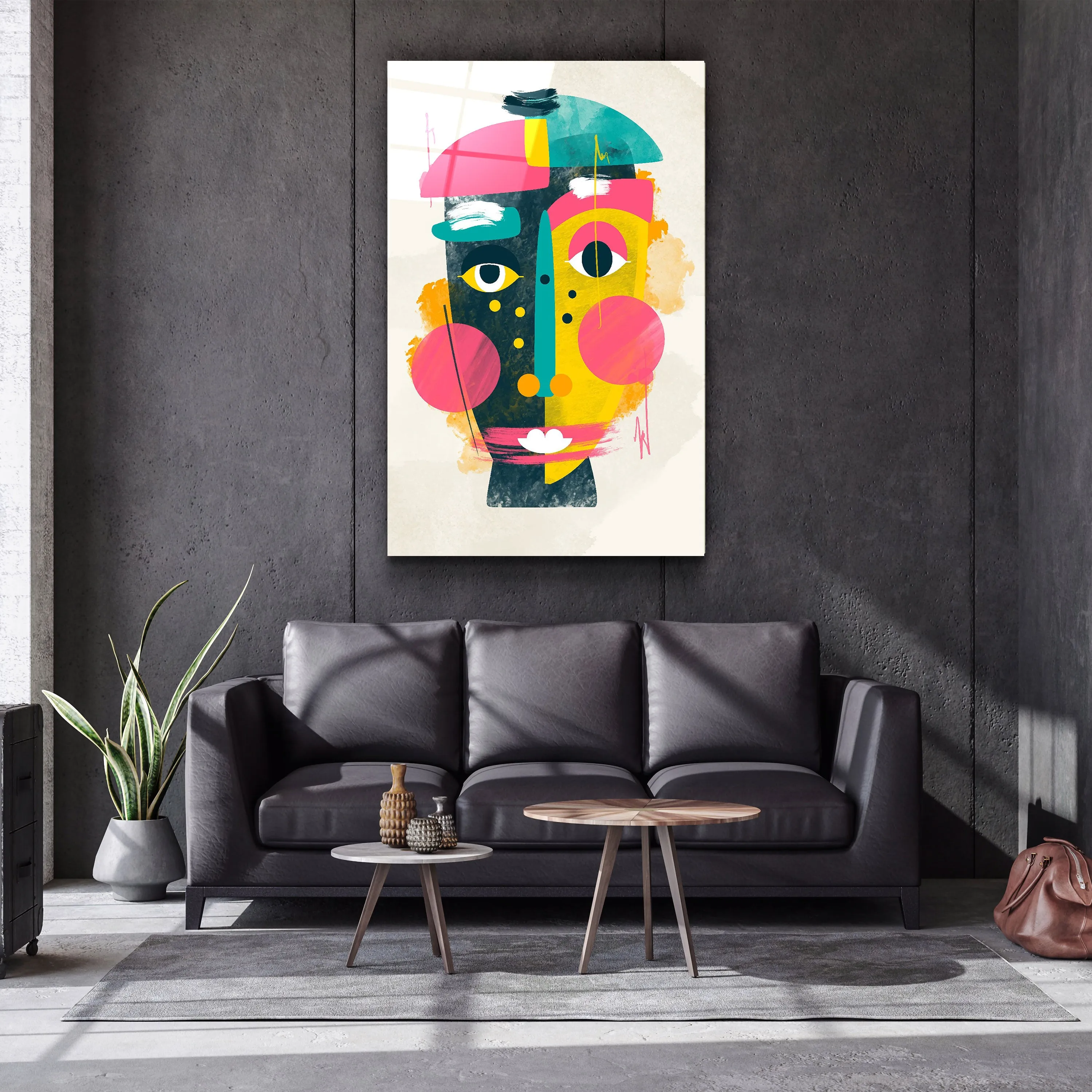 ・"Abstract Colorful Face V1"・Glass Wall Art