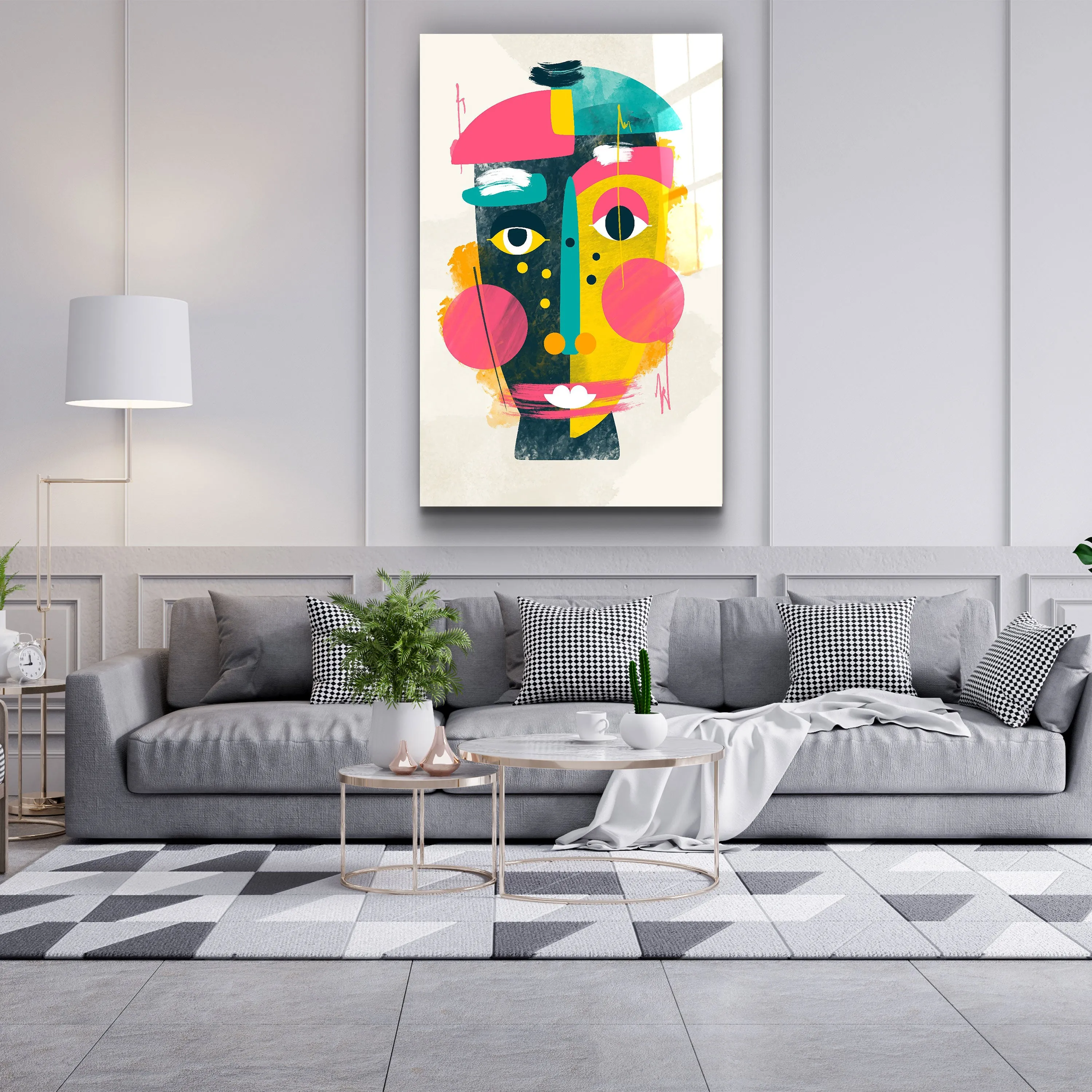 ・"Abstract Colorful Face V1"・Glass Wall Art