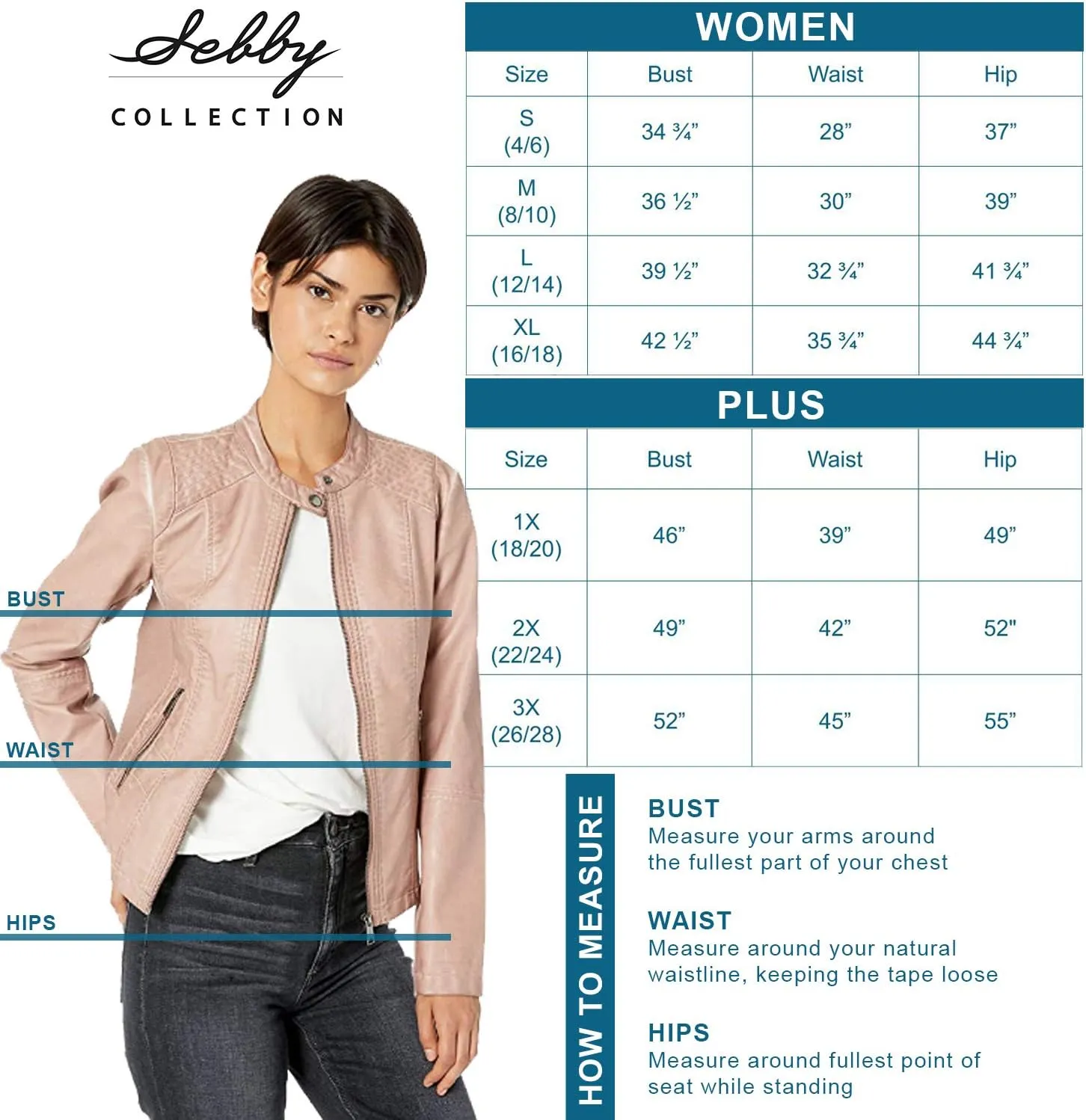 Sebby Collection Women's Faux Leather Jacket with Moto Details and Front Zip Pockets