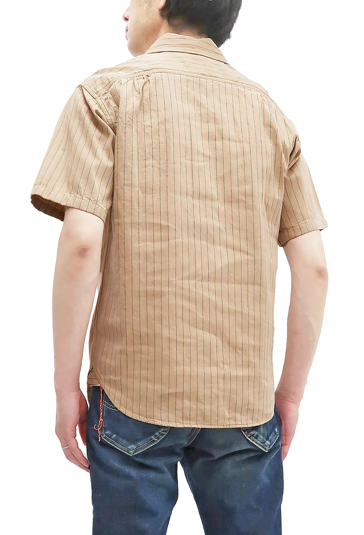 Sugar Cane Shirt Men's Vertical Striped Short Sleeve Button Up Shirt Work Shirt SC38699 133 Beige