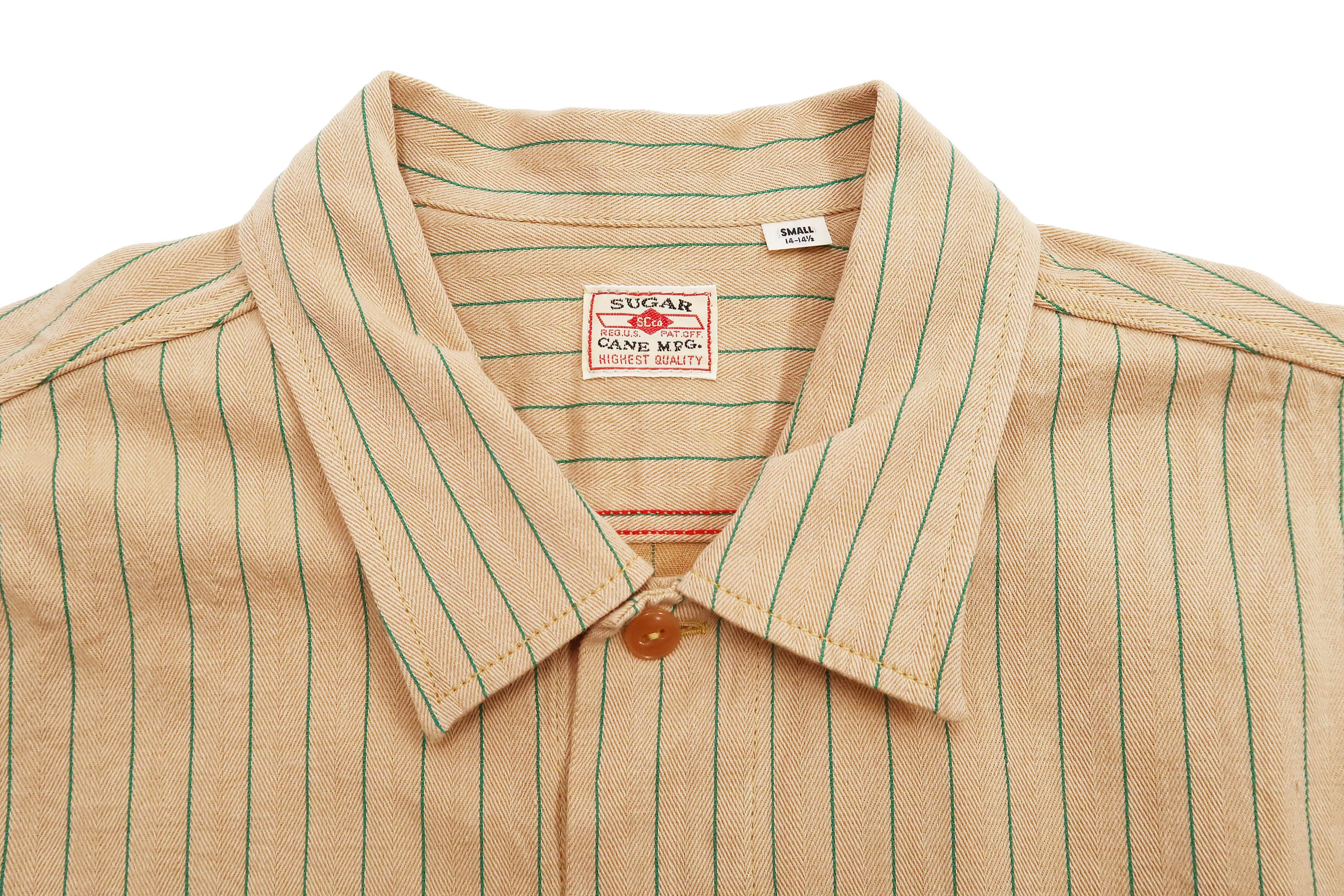 Sugar Cane Shirt Men's Vertical Striped Short Sleeve Button Up Shirt Work Shirt SC38699 133 Beige