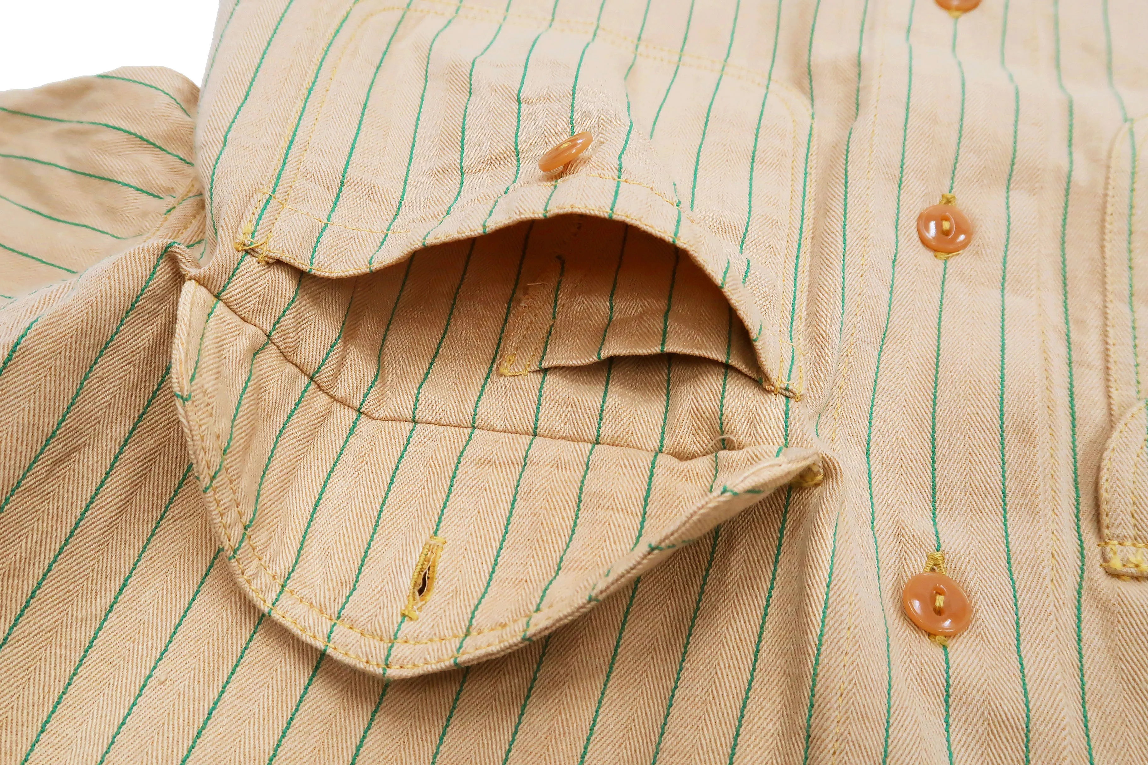 Sugar Cane Shirt Men's Vertical Striped Short Sleeve Button Up Shirt Work Shirt SC38699 133 Beige