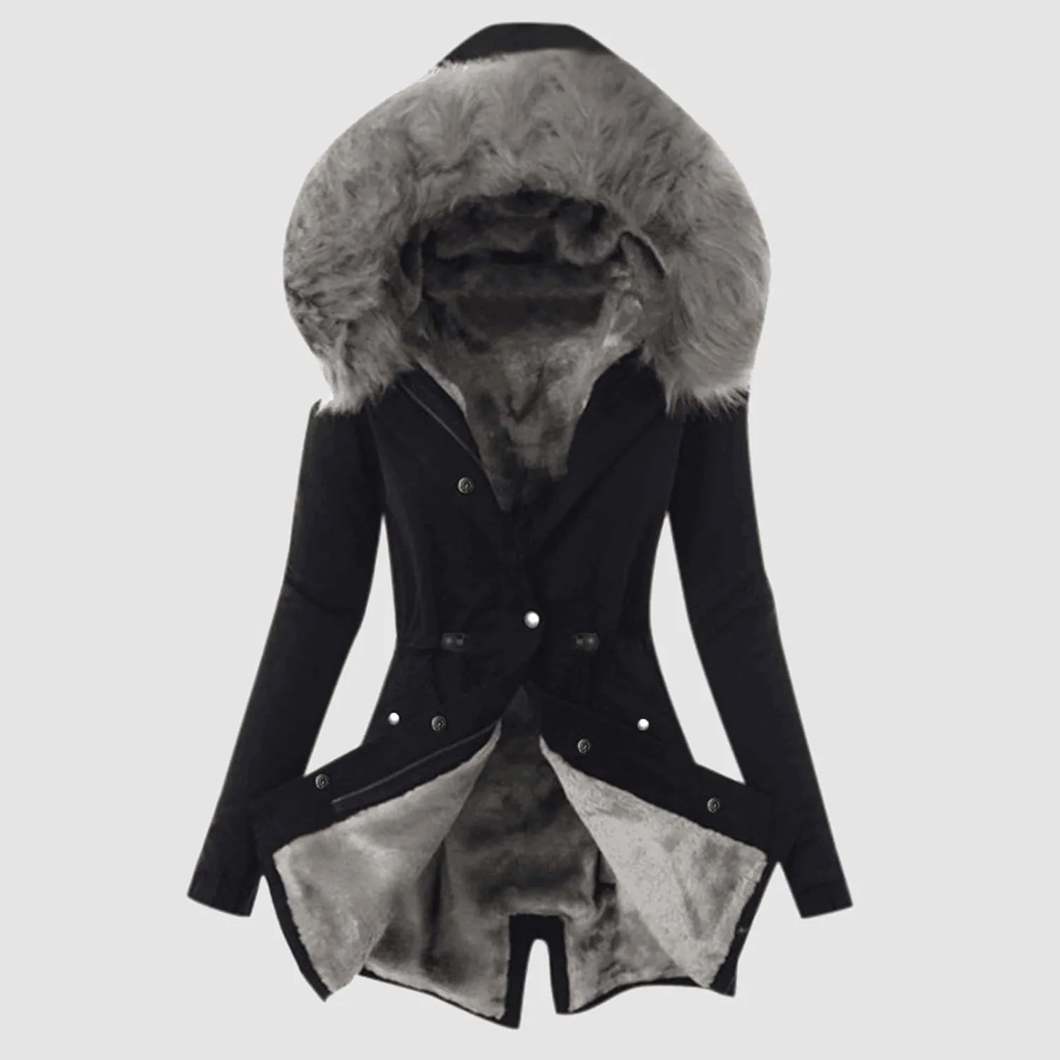 Women's Thick Fleece Lined Parka Faux Fur Collar Camouflage Solid Winter Coats Hooded Jackets Military Anorak Pockets