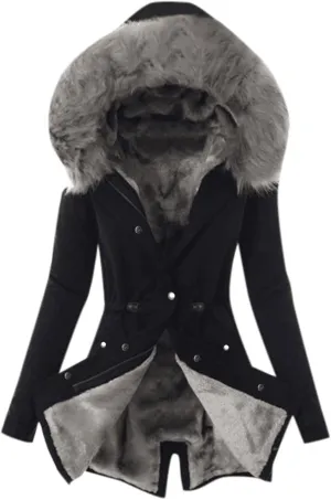 Women's Thick Fleece Lined Parka Faux Fur Collar Camouflage Solid Winter Coats Hooded Jackets Military Anorak Pockets