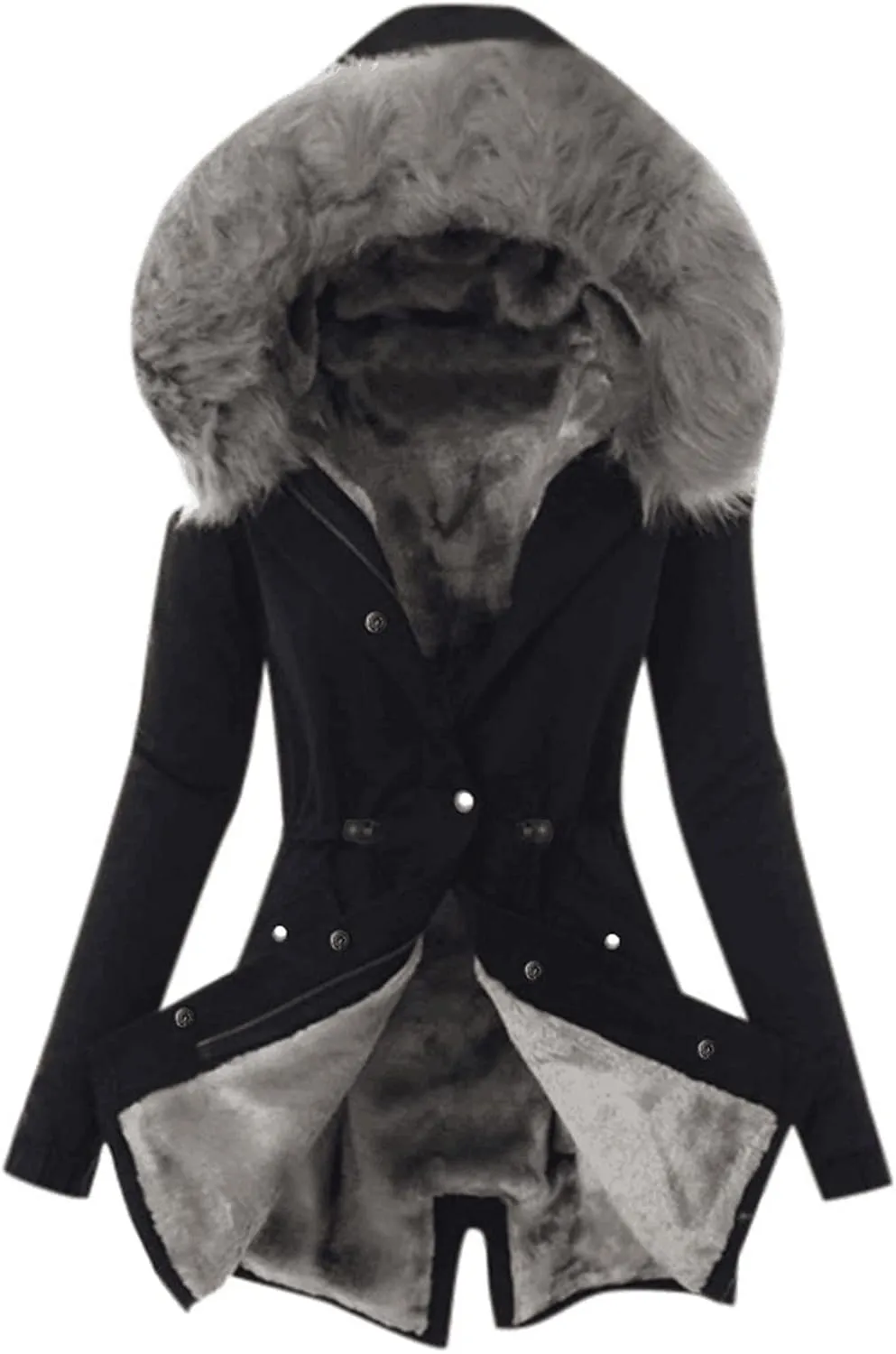 Women's Thick Fleece Lined Parka Faux Fur Collar Camouflage Solid Winter Coats Hooded Jackets Military Anorak Pockets