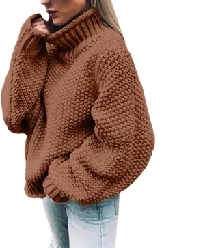 Women's Turtleneck Long Sleeve Sweater Fall Winter Soft Thick Cable Knit Sweaters Thermal UnderweaPullover Tops